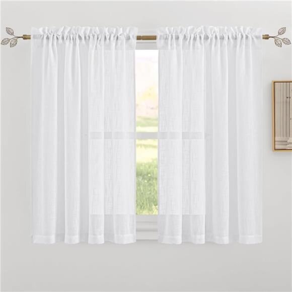Short White Linen Curtains 45inches Long,Cortinas para Cuarto SemiSheer Curtains - Picture 1 of 7